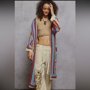 POL Multicolor Crochet Jacket Kimono
